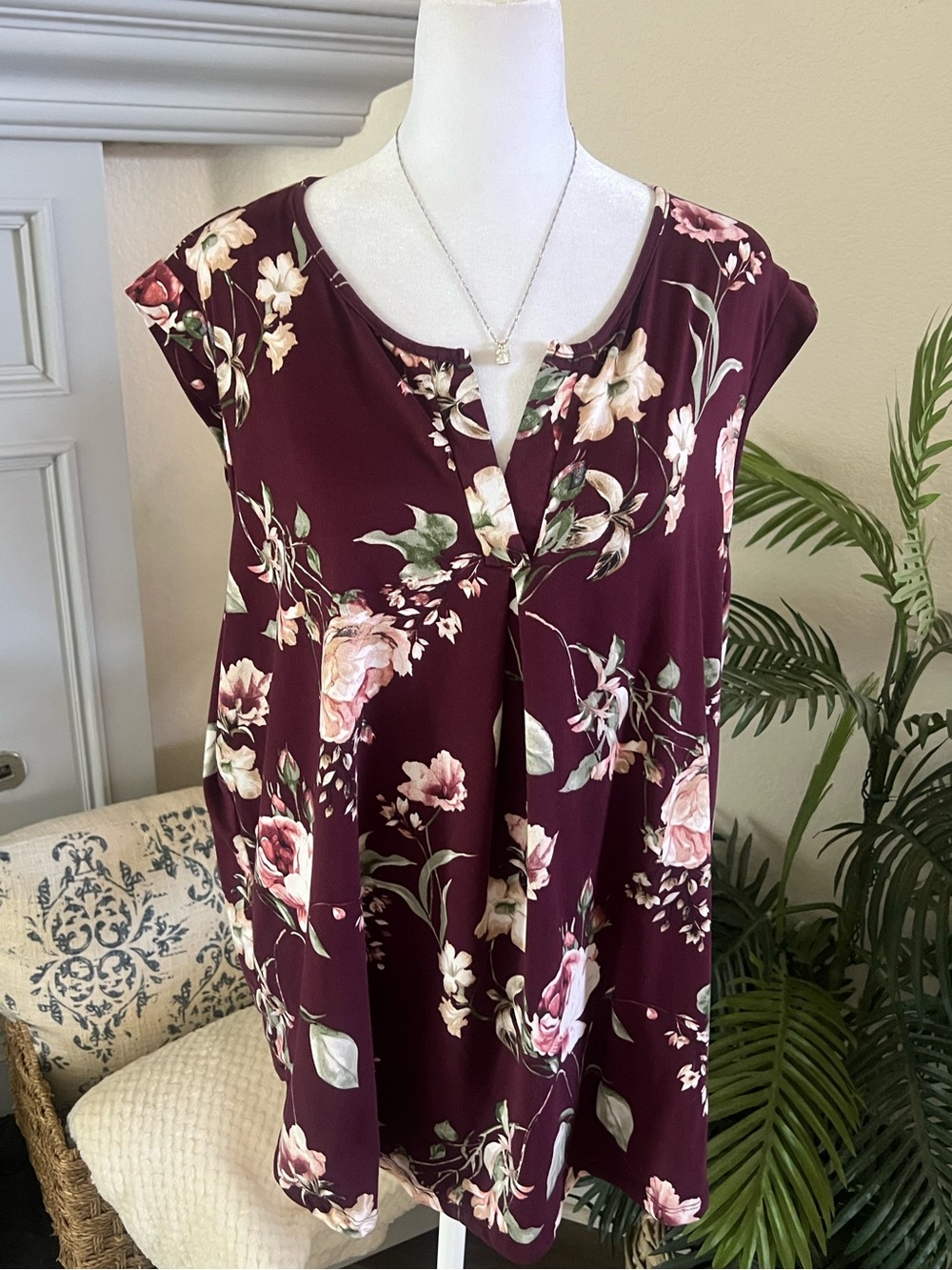 Papermoon Burgundy Floral Split V-Neck Tunic